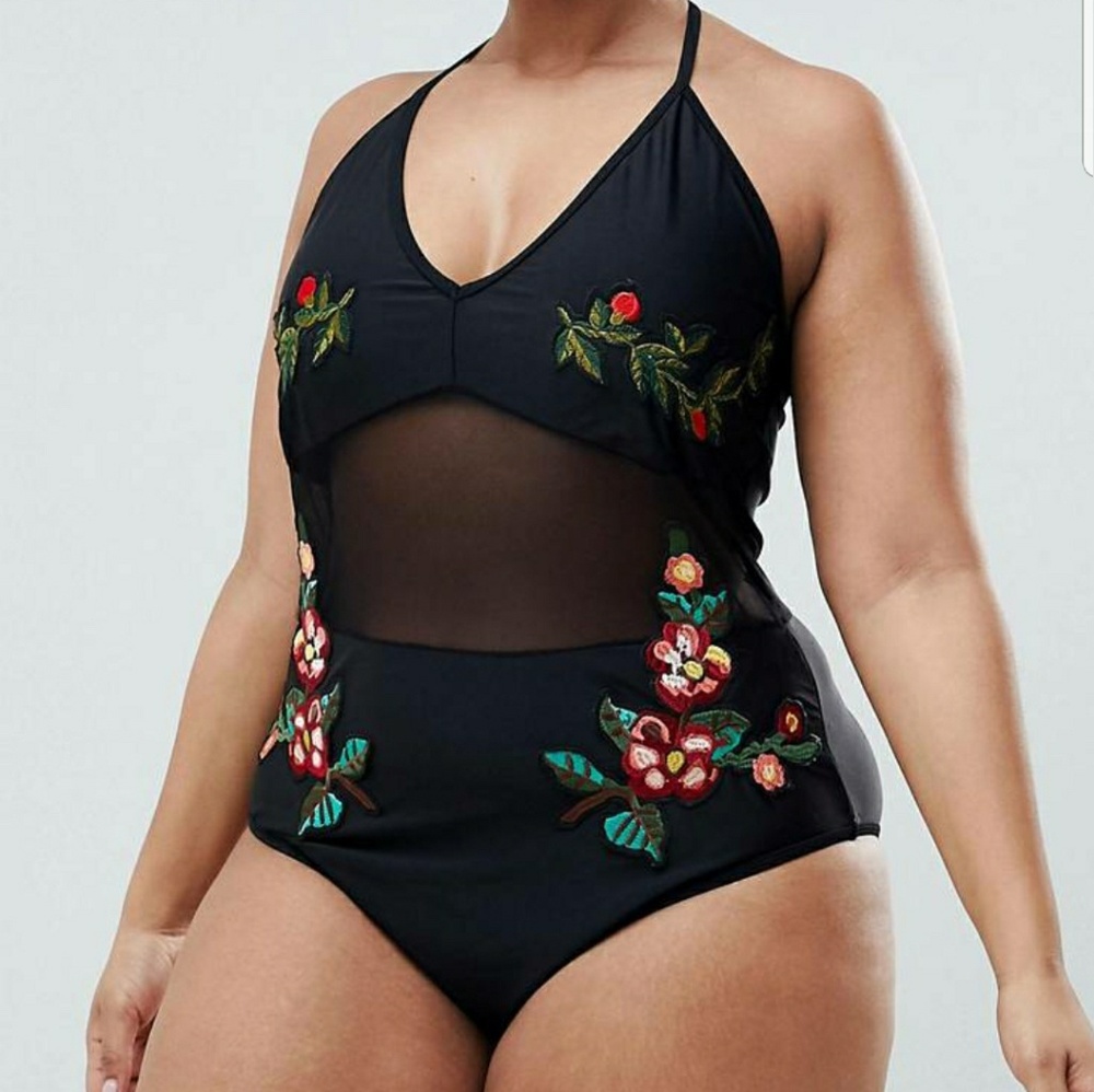 Unique 21 embroidered mesh bathing suit